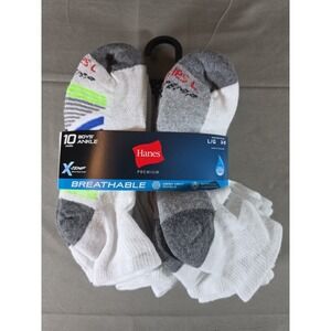 10pk Hanes BOYS Ankle Socks Premium Breathable X-Temp  Size L 3-9